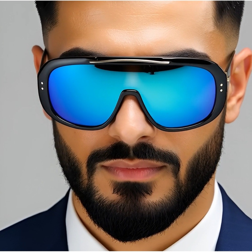 Men Sunglasses Oversized XL Fashion Blue Mirror Lens Luxury Street Wear Lentes‎